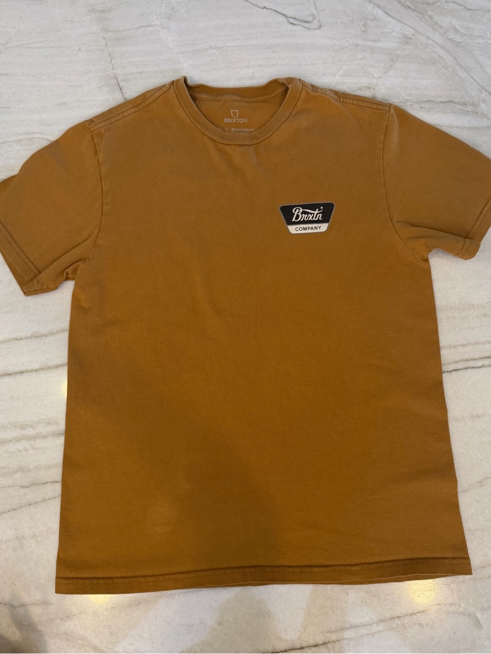 Brixton Short-Sleeve Crewneck T-Shirt in Mustard Brown with Chest Logo